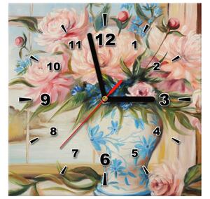 Obraz s hodinami Barevné květiny ve váze Rozměry: 30 x 30 cm