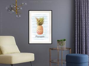 Plakát Ananas a pruhy - barevná kompozice s tropickým ovocem a textem