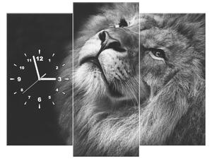 Obraz s hodinami Stříbrný lev - 3 dílný Rozměry: 90 x 70 cm