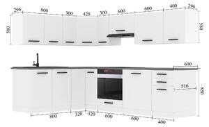 Kuchyňská linka Belini Premium Full Version 420 cm bílý lesk s pracovní deskou JANET