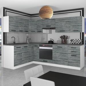Kuchyňská linka Belini Premium Full Version 420 cm šedý antracit Glamour Wood s pracovní deskou JANET