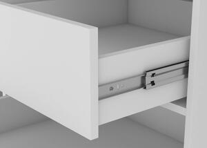 Šatní skříň 232 cm Belini bílý mat / bílý lesk s posuvnými dveřmi zrcadlem a zásuvkami MGB SZP8/0/W/2W1L/KLAL