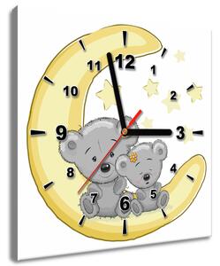 Obraz s hodinami Roztomilí medvídci na měsíci Rozměry: 30 x 30 cm