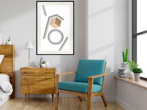 Plakát Dřevěný krychle - kostka z dřeva uprostřed geometrické abstrakce