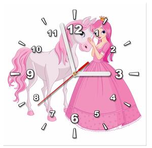 Obraz s hodinami Princezna s růžovým koníkem Rozměry: 30 x 30 cm