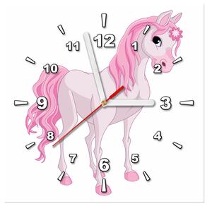 Obraz s hodinami Růžový koník Rozměry: 30 x 30 cm