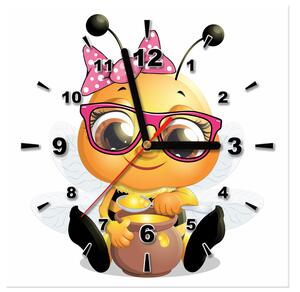 Obraz s hodinami Včelka s růžovými brýlemi s mediky Rozměry: 30 x 30 cm