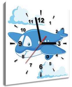 Obraz s hodinami Modré letadlo Rozměry: 30 x 30 cm