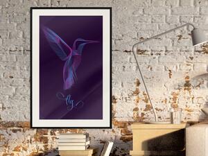 Plakát Fialový kolibřík - temná abstrakce s ptákem a anglickým textem