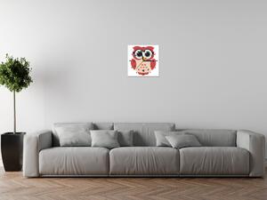 Obraz s hodinami Červeno-hnědá sovička se srdíčky Rozměry: 30 x 30 cm