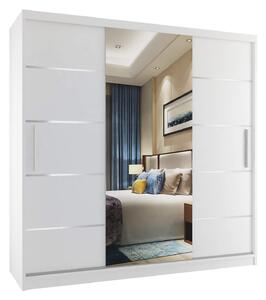 Šatní skříň 200 cm Belini bílý mat s posuvnými dveřmi zrcadlem a zásuvkami MT SZP5/1/W/W/0/KLAL