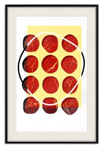 Plakát Dvanáct holek - unikátní abstrakce červených kruhů na žlutém pozadí