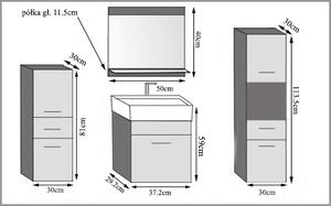 Koupelnový nábytek Belini šedý lesk / šedý mat + umyvadlo + zrcadlo KOR PM 5/1/W/SSR/0/ZW