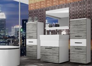 Koupelnový nábytek Belini šedý antracit Glamour Wood / bílý mat + umyvadlo + zrcadlo KOR M 4/1/W/GW1W/0/ZW