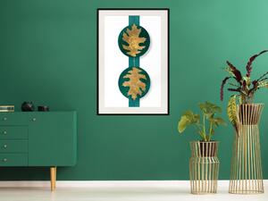 Plakát Zelené bohatství - smaragdové prvky a zlaté listy na bílém pozadí