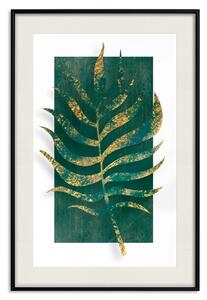 Plakát Exkluzivní příroda - kompozice na bílém s listem smaragdu a zlata