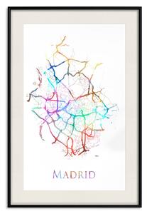 Plakát Madrid - barevná mapa jednoho z měst ve Španělsku a anglický text