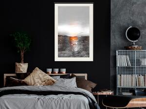 Plakát Abstraktní západ slunce - moderní kompozice na stříbrném pozadí