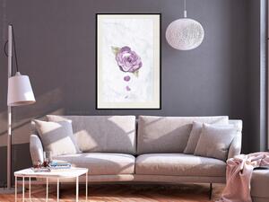 Plakát Jarní mez - rostlinná kompozice s fialovým květem na mramorovém pozadí