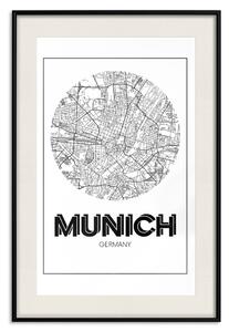 Plakát Retro Mnichov - černo-bílá mapa města s anglickými texty