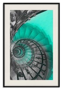 Plakát Křivolaké schody - abstrakce s architekturou v tyrkysovo-šedých odstínech