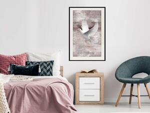 Plakát Láska ve vzduchu - kompozice s bílým ptákem na nepravidelném pozadí