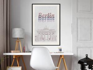 Plakát Berlín v akvarelech - Brandenburská brána a texty na světlém pozadí