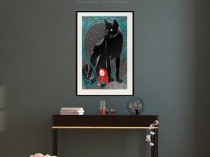 Plakát Červená Karkulka - fantazie s dívkou v kabátě a vlkem v pozadí