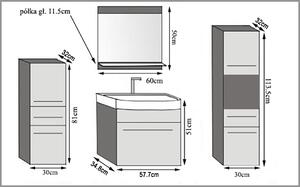 Koupelnový nábytek Belini šedý lesk / šedý mat + umyvadlo + zrcadlo ROD PM 5/0/W/SSR/0/ZW