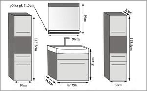 Koupelnový nábytek Belini černý lesk / šedý mat + umyvadlo + zrcadlo ROD PM 6/0/W/BSR/0/ZW