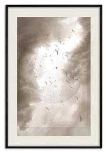 Plakát Ptáci v oblacích - podzimní krajina ptáků na pozadí zamračené oblohy