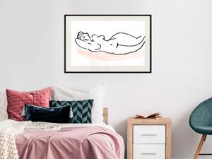 Plakát Slunění - jednoduchá černobílá line-art s ležící ženou
