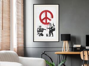 Plakát Válka a mír - mural ve stylu Banksy s vojáky a červeným mírovým symbolem