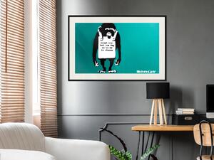 Plakát Zlý opice - mural s zvířetem a anglickými texty ve stylu Banksy