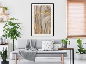 Plakát Zlaté vlny - podzimní abstrakce v elegantních čarách na hnědém pozadí