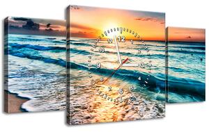 Obraz s hodinami Západ slunce v Cancúnu Mexiko - 3 dílný Rozměry: 90 x 70 cm
