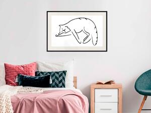 Plakát Kočičí sny - jednoduchá černobílá minimalistická line-art s motivem zvířete