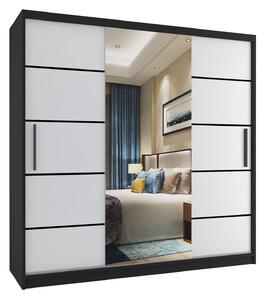 Šatní skříň 200 cm Belini černý mat / bílý mat s posuvnými dveřmi zrcadlem a zásuvkami MT SZP5/1/B/W/0/KLP