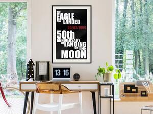 Plakát Přistání na Měsíci - černo-bílý anglický text s červeným datem