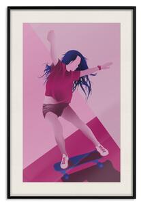Plakát Powerslide - žena na skateboardu v pastelově růžovém motivu