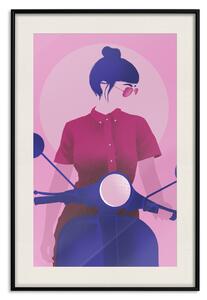 Plakát Žena na Skútru - žena na motocyklu v růžové pastelové barvě