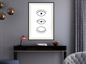 Plakát Na Okamžik - černo-bílé oko ve třech fázích ve stylu line art