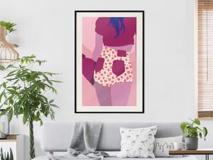 Plakát Jahodové Kraťasy - silueta ženy s ovocem v pastelové barvě