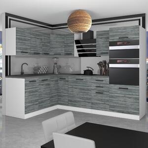Kuchyňská linka Belini Premium Full Version 420 cm šedý antracit Glamour Wood s pracovní deskou MELANIE