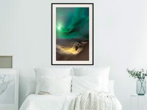 Plakát Jasná Noc - noční krajina měsíčního světla na zelené obloze a oblacích