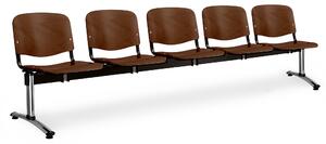 Dřevěná lavice ISO, 5-sedák - chromované nohy, ořech