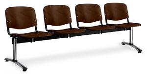Dřevěná lavice ISO, 4-sedák - chromované nohy, ořech