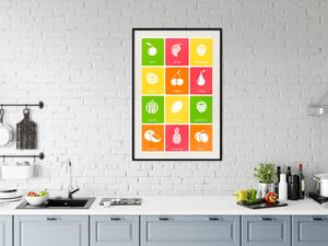 Plakát Barevné Ovoce - tabule s barevnými čtverci a obrázky ovoce