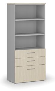 Kancelářská skříň s kombinovanými zásuvkami PRIMO GRAY, 1781 x 800 x 420 mm, šedá/bříza
