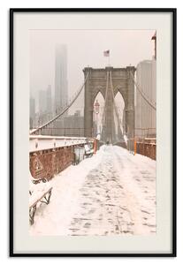 Plakát Brooklynský Most v Sepii - architektura ve zimní a mlhavé scéně